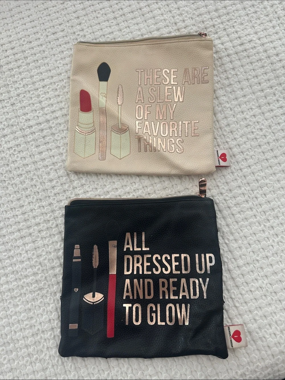 Sephora Makeup Zipper Pouches Set - Neutral & Black with Rose Gold Foil